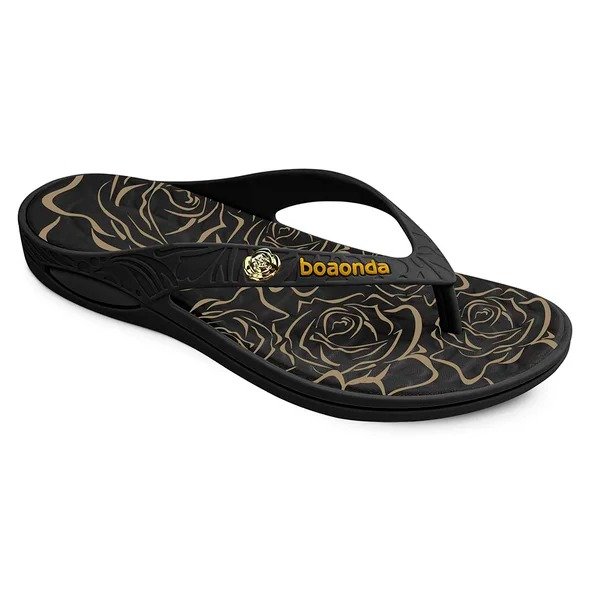 Chinelo BoaOnda Feminino Preto/Estampado Iria Calçados