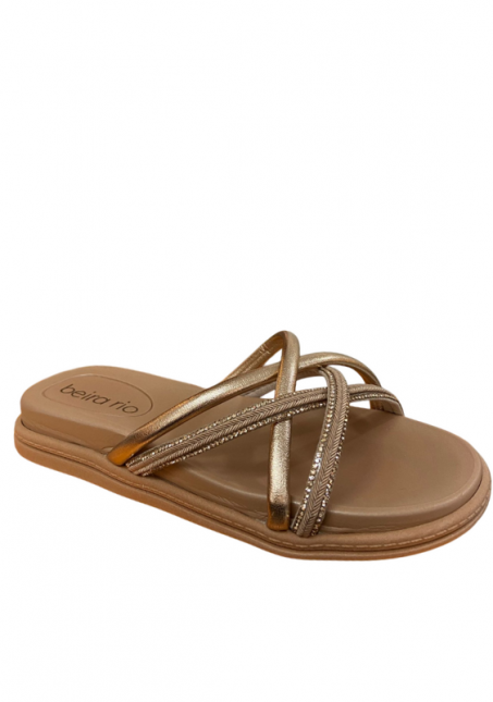 Sandália Beira Rio Feminina Papete Ouro Rosado Iria Calçados