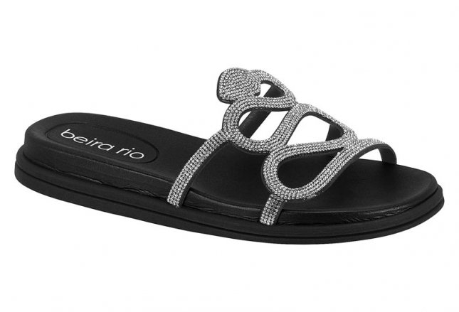 Sandália Beira Rio Feminina Snake com Brilho Preto