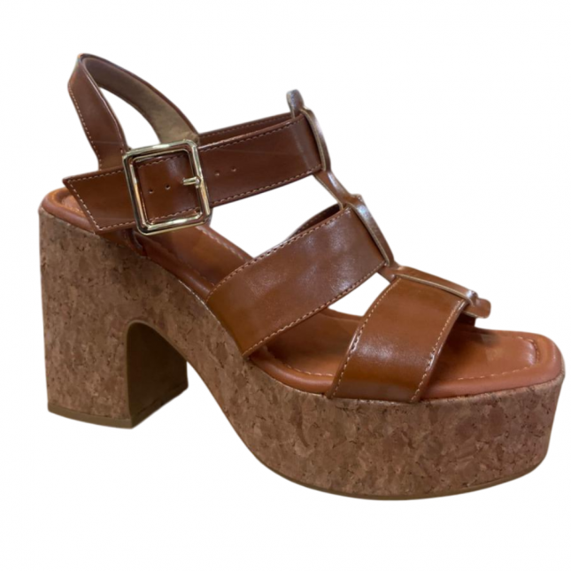 Sandália Feminina Bebecê Salto Bloco com Plataforma Pecan