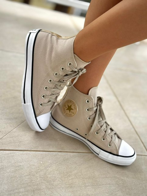 Tênis Converse All Star Cano Alto Feminino Bege Iria Calçados