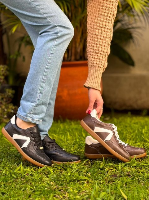 Tênis Vizzano Feminino Casual Chocolate/Branco - Iria Calçados