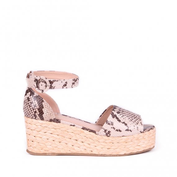 Anabela Em Couro Snake Salto Médio Off White