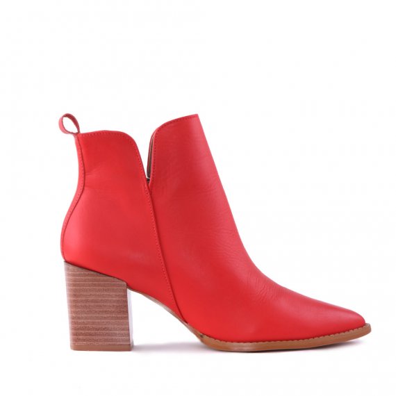 Bota Feminina Couro Conforte Salto Médio Coral