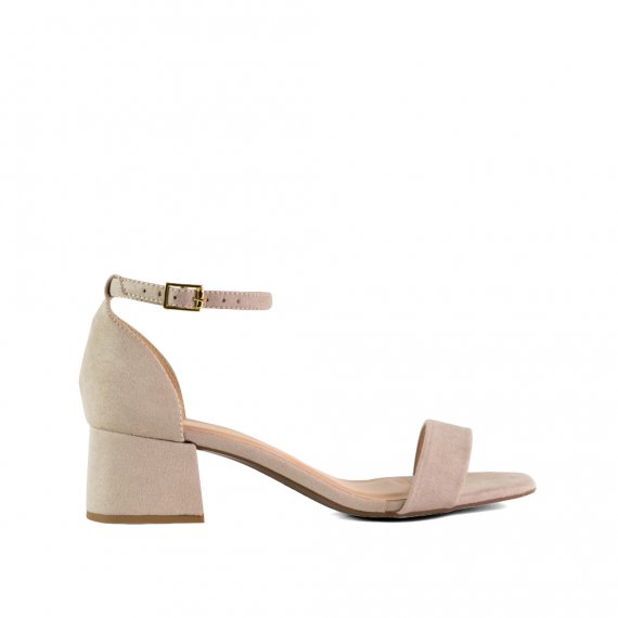 Sandalia Block Heel Camurca Amendoa