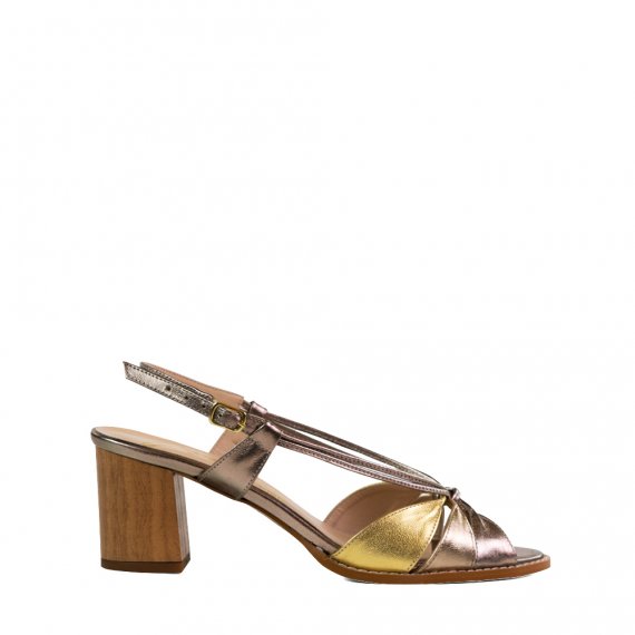Sandália Premium em Couro Metalic/Glace/Dourado