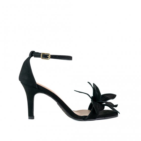Sandalia Salto Médio Fino Comflor Nobuck Preto