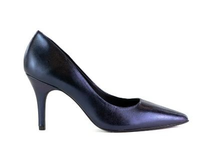 Scarpin Em Couro Metalizado Salto Médio Marinho