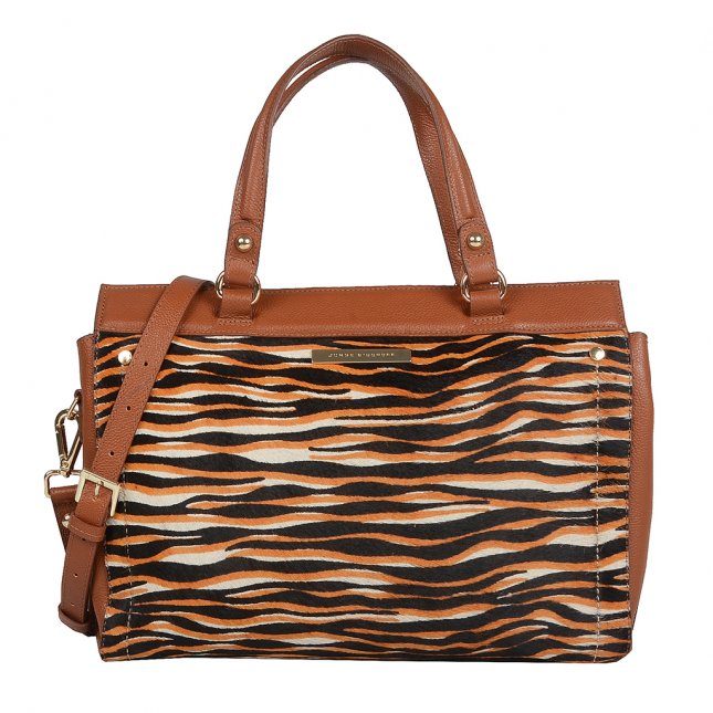 Bolsa Média em Couro Pelo Animal Print Tiger V20