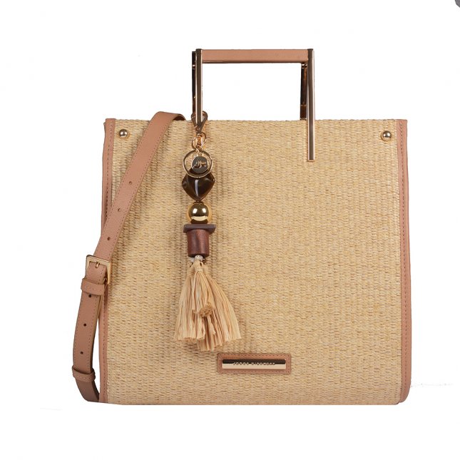 Bolsa Estruturada Couro Ráfia com Bag Charm V20
