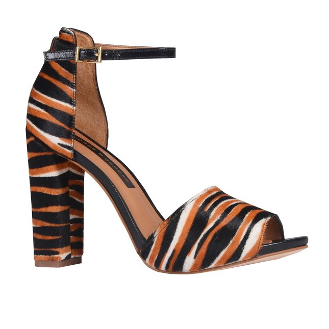 Sandlia Couro Pelo Animal Print Tiger V20