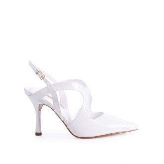 Imagem - Slingback Branco Tiras Couro Brilho