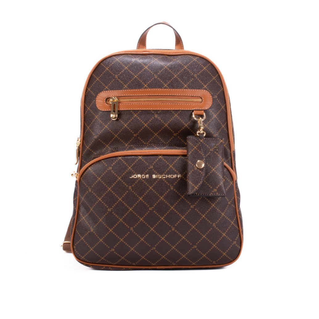 Mochila Grande Monograma JB Marrom Bag Charm Bischoff Sapatos
