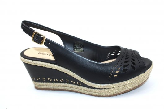 Salto Anabela Couro Sandalia Preta Bottero Sandália Anabela