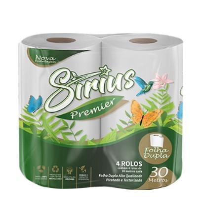 Papel Higiênico Folha Dupla Premier 30m Pacote 4 Rolos Sirius