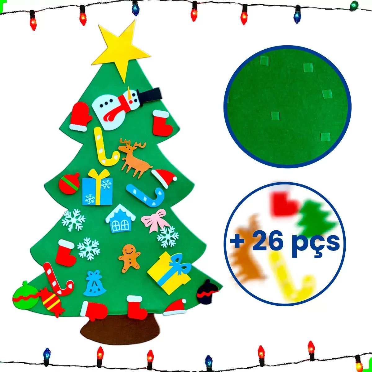 Árvore De Natal De Parede Em Feltro Com Efeites 98cm Cromus
