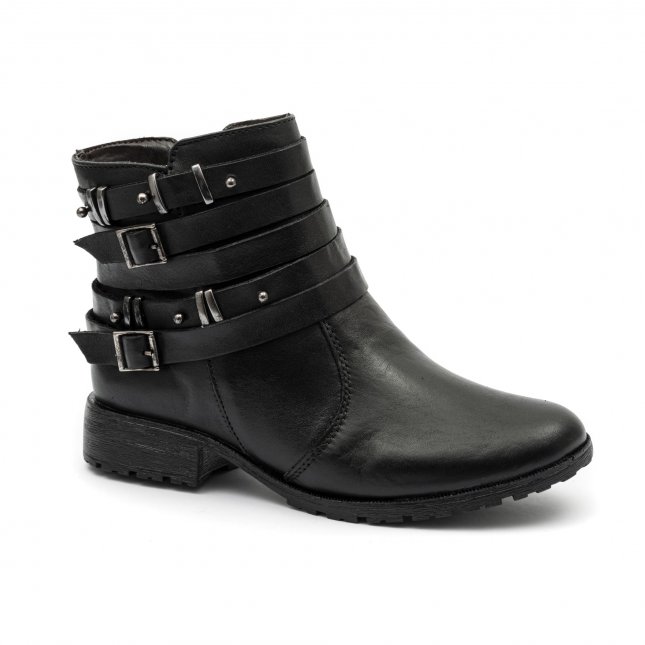 Bota Couro Preto Fivelas