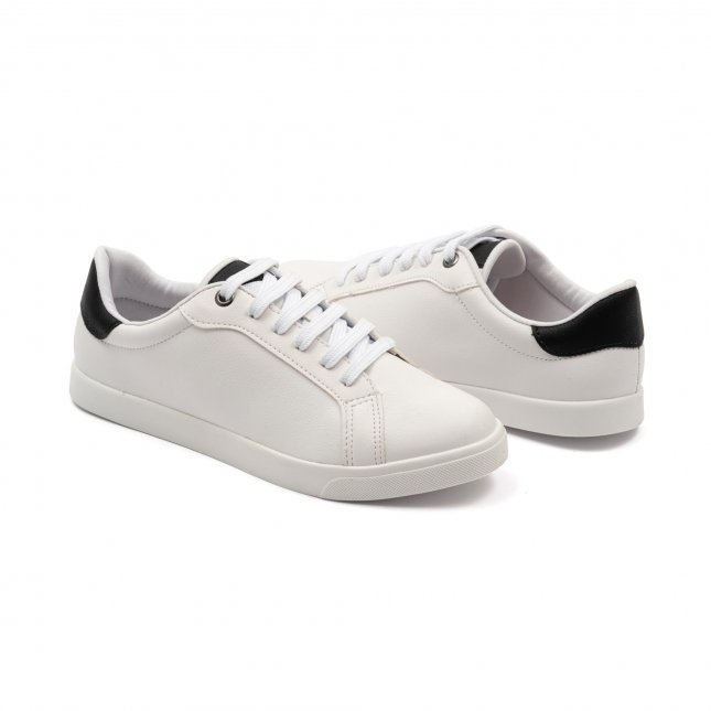 Tênis Feminino Casual Sapatenis Feminino Original Promoção (Sola baixa -  Branco - Preto e vermelho)