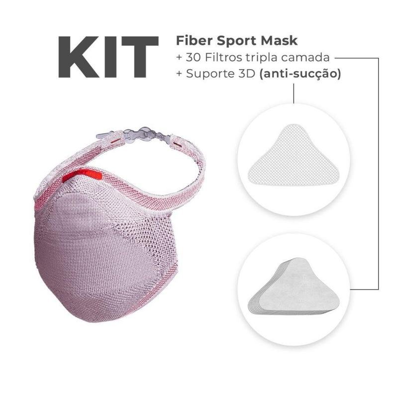 Kit Mascara Fiber Sport Inter unissex rosa claro, Fiber, Máscara de proteção, ROSA CLARO