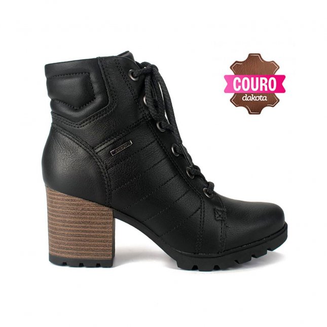 Bota Coturno Salto Bloco Em Couro Dakota G4564 Feminino