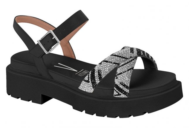 Papete Feminina Sandalia Flatform Vizzano Preta SANDALIA PAPETE