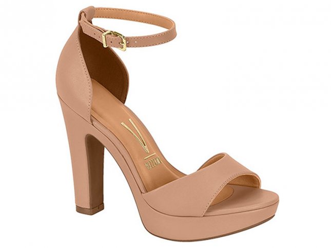 Pata Vizzano Bege Sandalia Salto Grosso Vizzano Sandália Salto