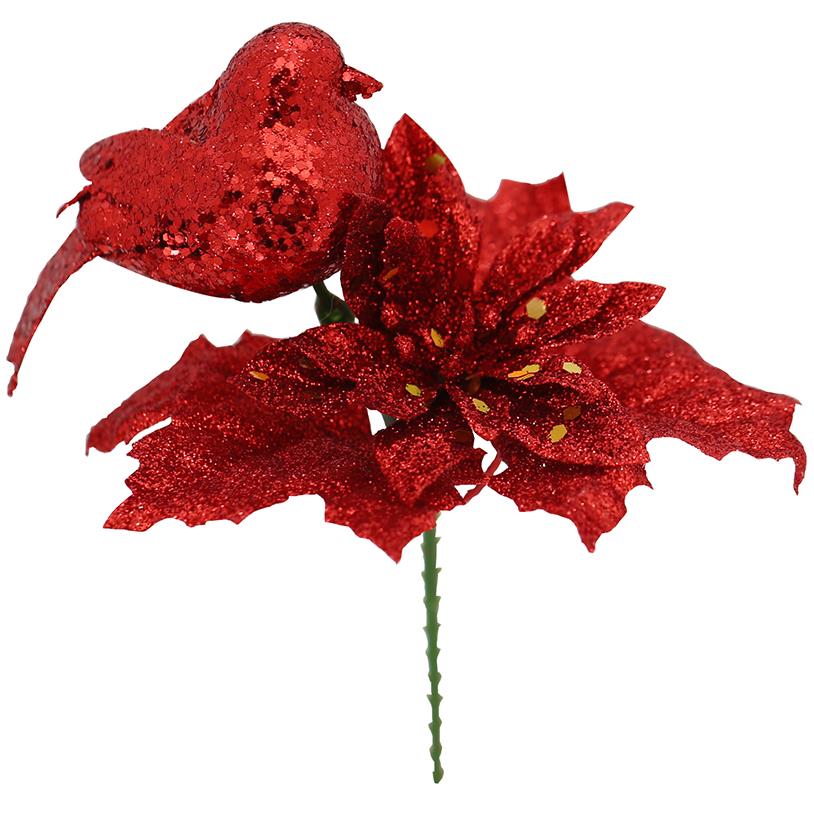 PICK PASSARINHO GLITTER VERMELHO 20CM
