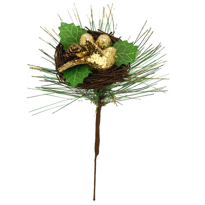 PICK NINHO PÁSSARO GLITTER DOURADO 20CM