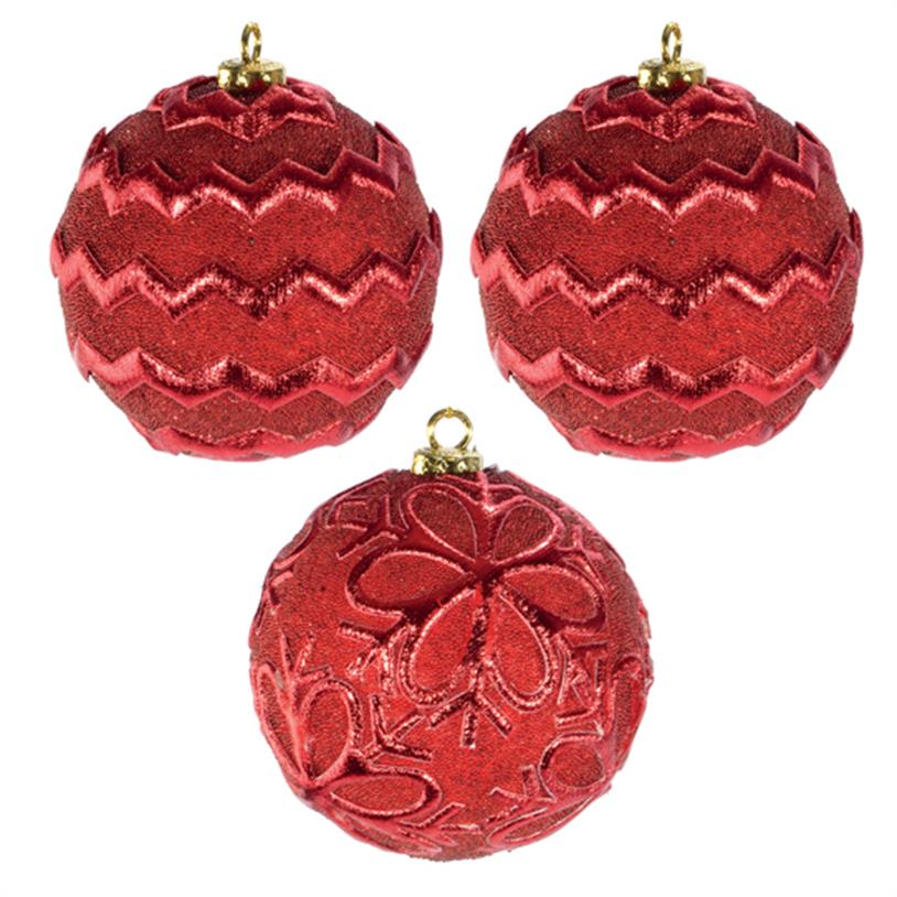 BOLAS DECORADAS VERMELHA 08CM 03 PEÇAS