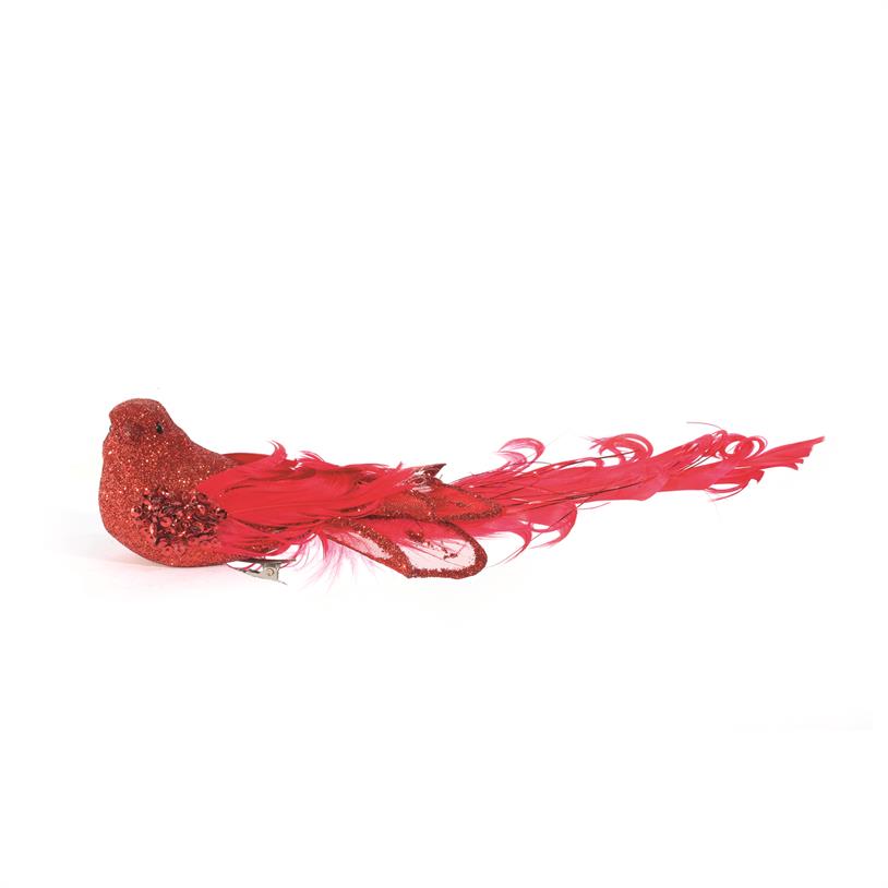 PASSARINHO PLUMAS GLITER VERMELHO 18CM