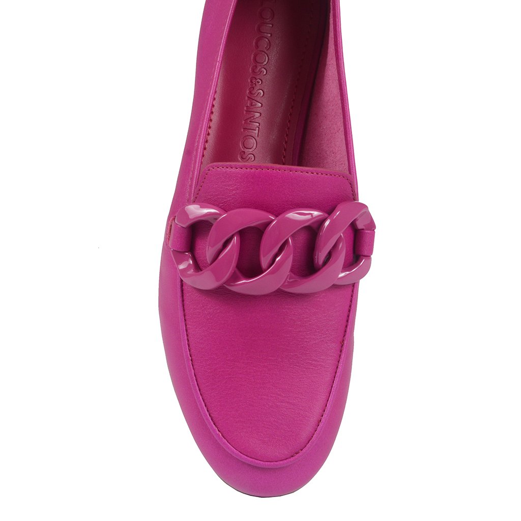 Loafer Couro Fucsia Detalhe Corrente V21 Loucos & Santos Loja Virtual