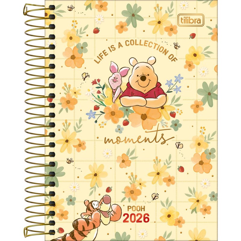 Agenda Espiral Diária 12,9 x 18,7 cm Pooh 2026 - Amarela com