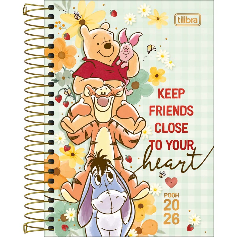 Agenda Espiral Diária 12,9 x 18,7 cm Pooh 2026 - Fundo Verde