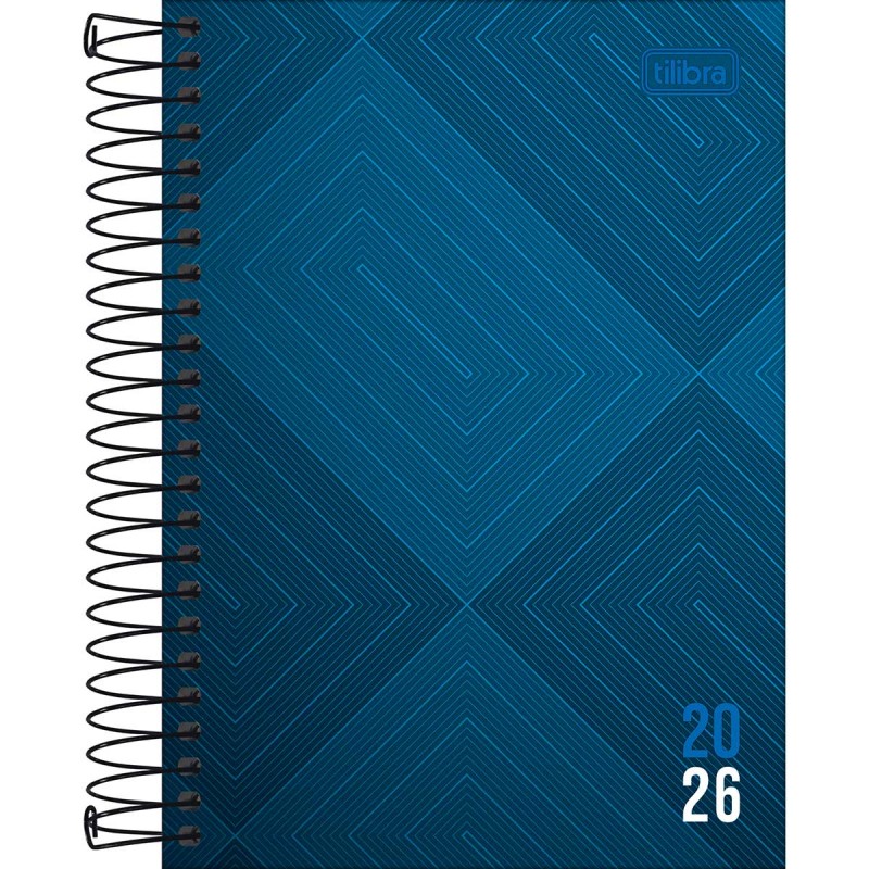Agenda Espiral Diária 12,9 x 18,7 cm Zip 2026 - Retângulos Azuis