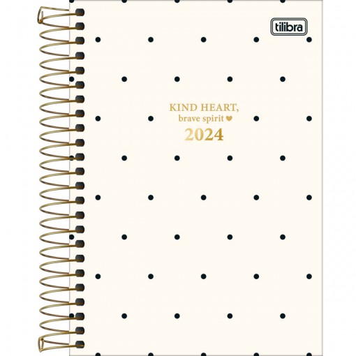 Agenda Espiral Diária 14 x 20 cm West Village 2024 Fundo Branco com Poá Preto Sortido