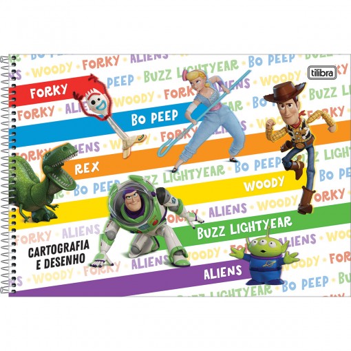 Caderno de Cartografia e Desenho Espiral Capa Dura Toy Story 80 Folhas (Pacote com 4 unidades) - Sortido
