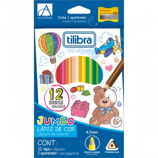 Lápis de Cor Jumbo 12 Cores Triangular Académie
