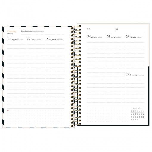 Planner Espiral 12,9 x 18,7 cm West Village 2024 Fundo Bege com Poá Sortido