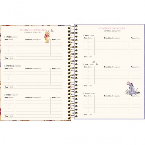 Planner Espiral 17,7 x 24 cm Pooh 2025 Winnie The Pooh Fundo Amarelo