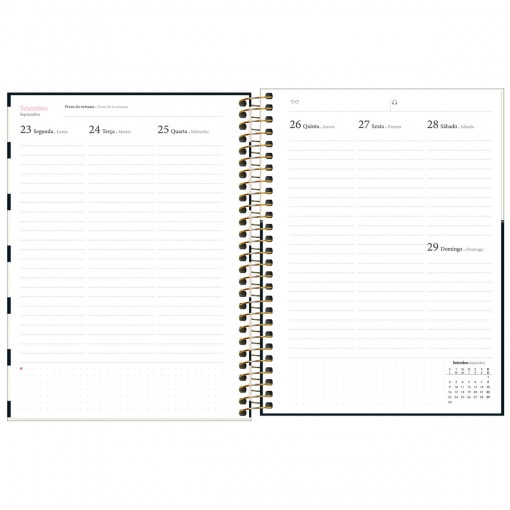 Planner Espiral 17,7 x 24 cm West Village 2024 Fundo Preto com Poá Sortido