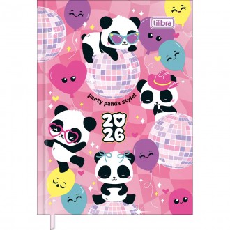 Agenda Costurada Mini 7,8 x 10,8 cm Lovely Friend 2026  - Pandas - Fundo Rosa 1
