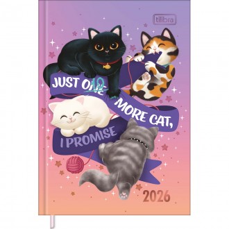Agenda Costurada Petit 10,5 x 14,8 cm Purrfect Cats 2026 - Degradê Rosa e Laranja 1