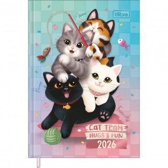 Agenda Costurada Petit 10,5 x 14,8 cm Purrfect Cats 2026  - Degradê Verde, Azul e Rosa 1