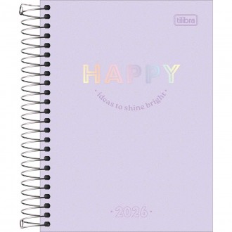 Agenda Espiral Diária 11,7 x 16,4 cm Happy 2026 - Lilás 1