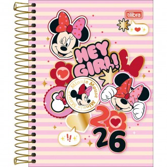 Agenda Espiral Diária 11,7 x 16,4 cm Minnie 2026 - Minnie Listras - Sortido 1