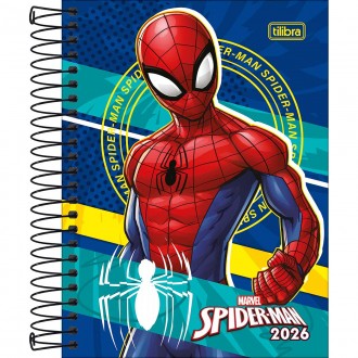 Agenda Espiral Diária 11,7 x 16,4 cm Spider-Man 2026 - Listras Verdes e Amarelas 1