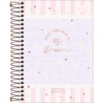 Agenda Espiral Diária 12,9 x 18,7 cm Soho 2026 - Fundo Lilás com Listras Rosa - Sortido 1