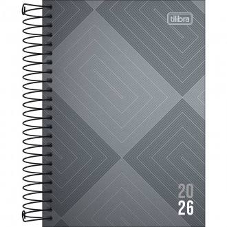 Agenda Espiral Diária 12,9 x 18,7 cm Zip 2026 - Retângulos Cinza - Sortido 1