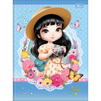 Caderno Brochura Capa Dura Universitário Jolie 80 Folhas - Jolie Cabelo Preto Fundo Azul - Sortido 1