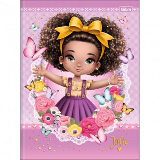 Caderno Brochura Capa Dura Universitário Jolie 80 Folhas - Jolie Negra Fundo Lilas - Sortido 1